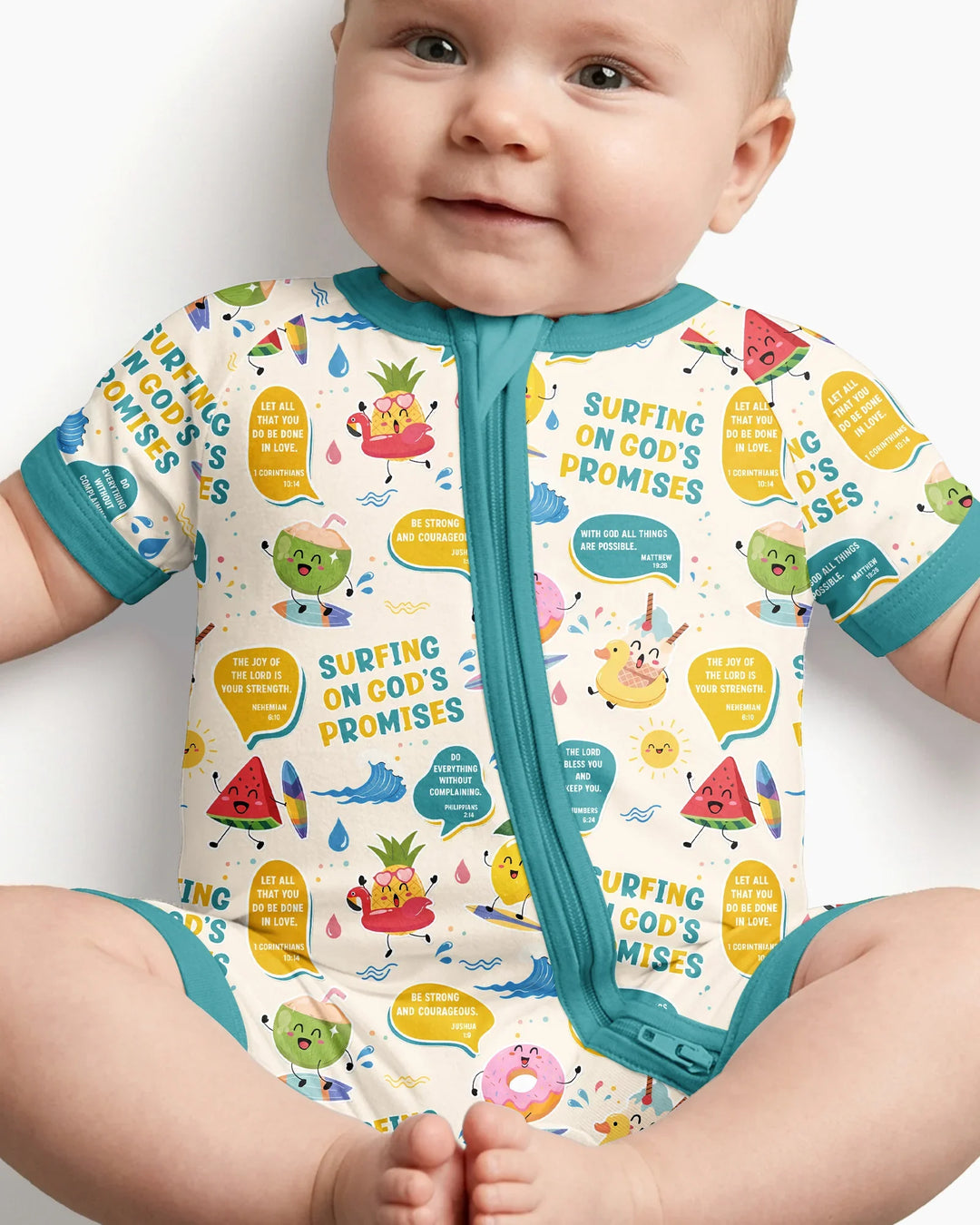Summer Fruits Surfing On God's Promises Bamboo Shorty Zippy