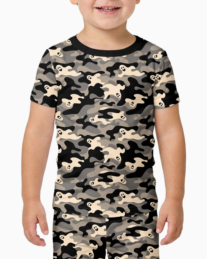 Camo Halloween Ghost Bamboo Two Piece Short Sleeve Pajama Set