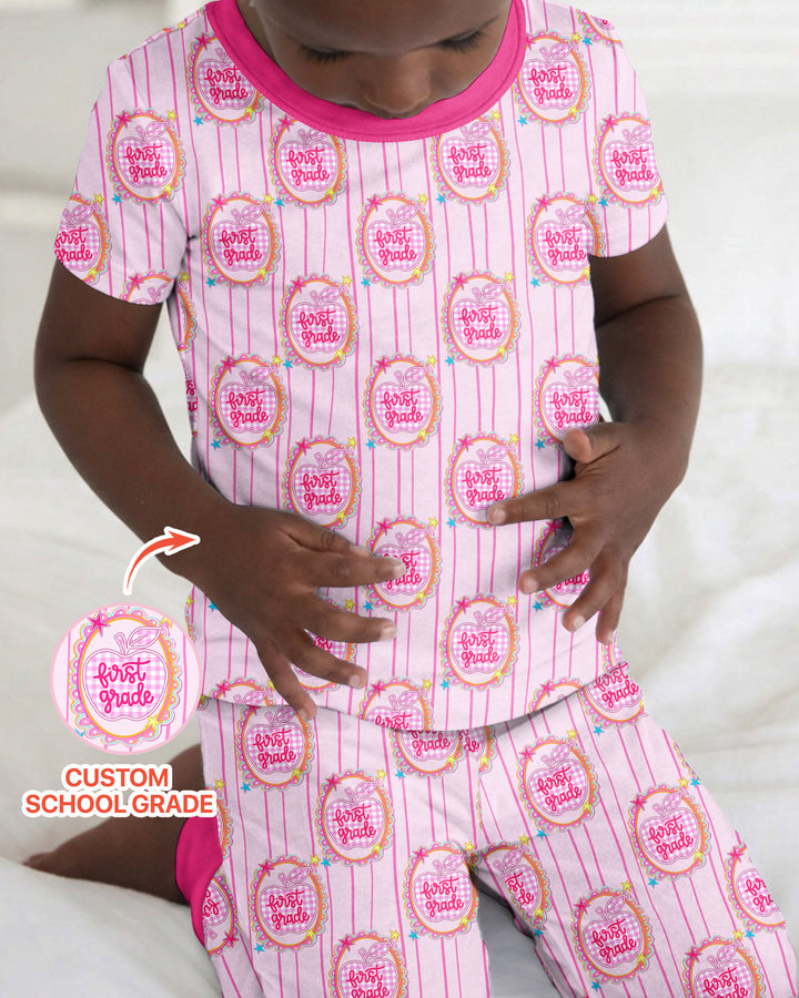 Custom Grade School Sweetie Bamboo Two Piece Short Sleeve Pajama Set