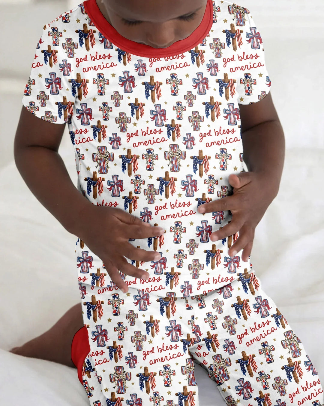 God Bless America Family Matching Bamboo Two Piece Short Sleeve Pajama Set