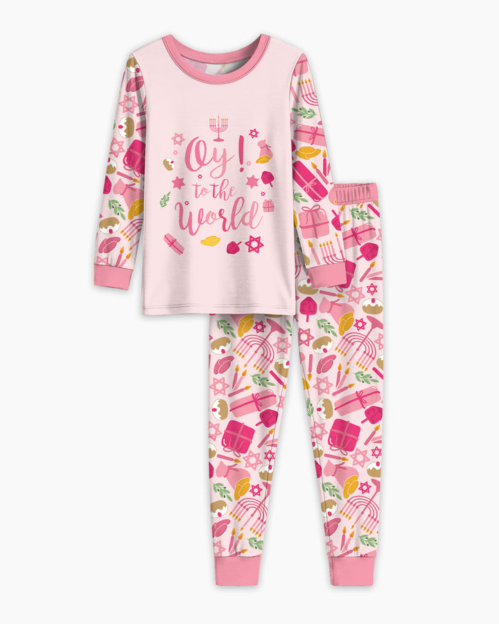 Oy to the World Hanukkah Bamboo Two Piece Long Sleeve Pajama Set