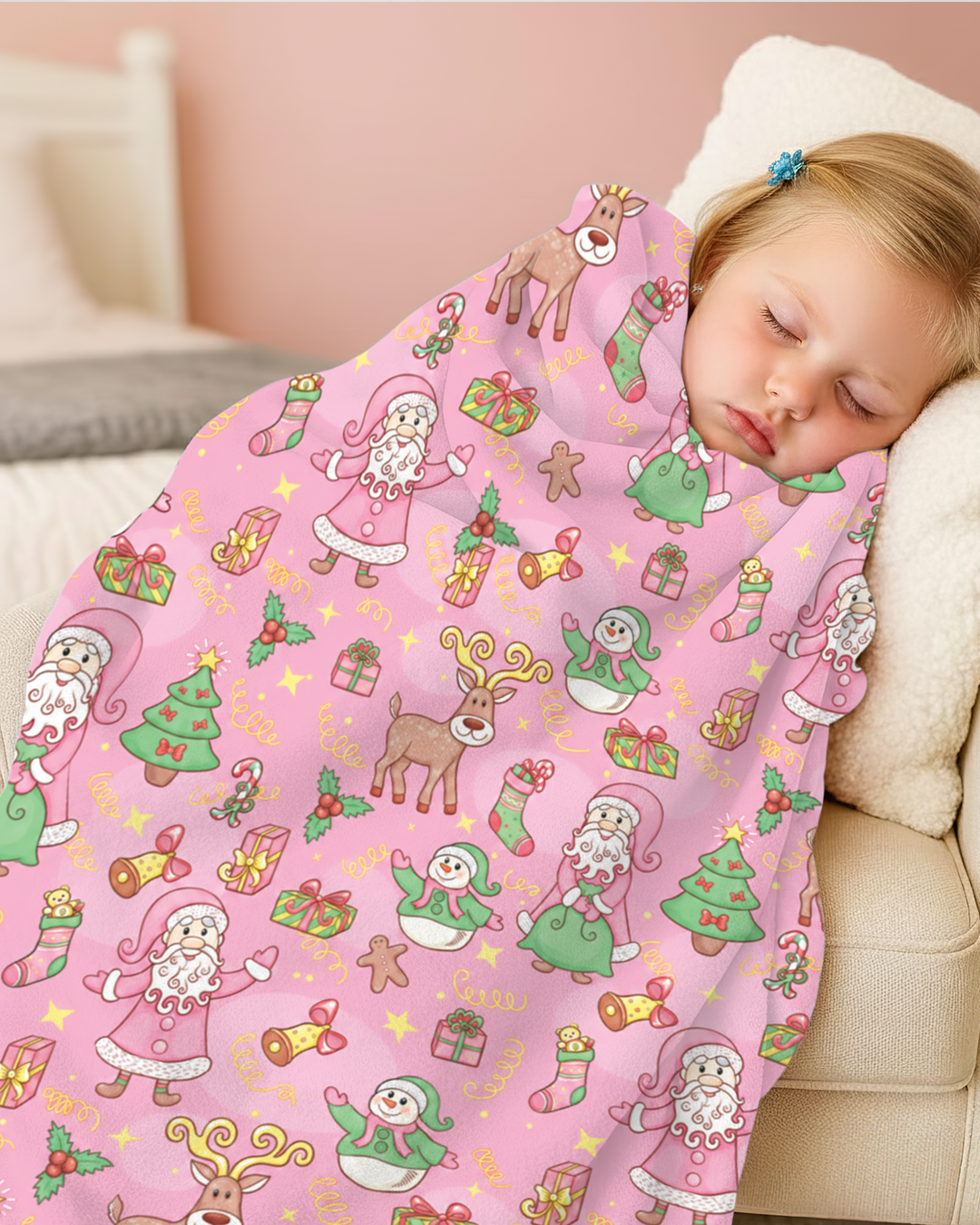 Santa Reindeer Snowflakes Bamboo Blanket