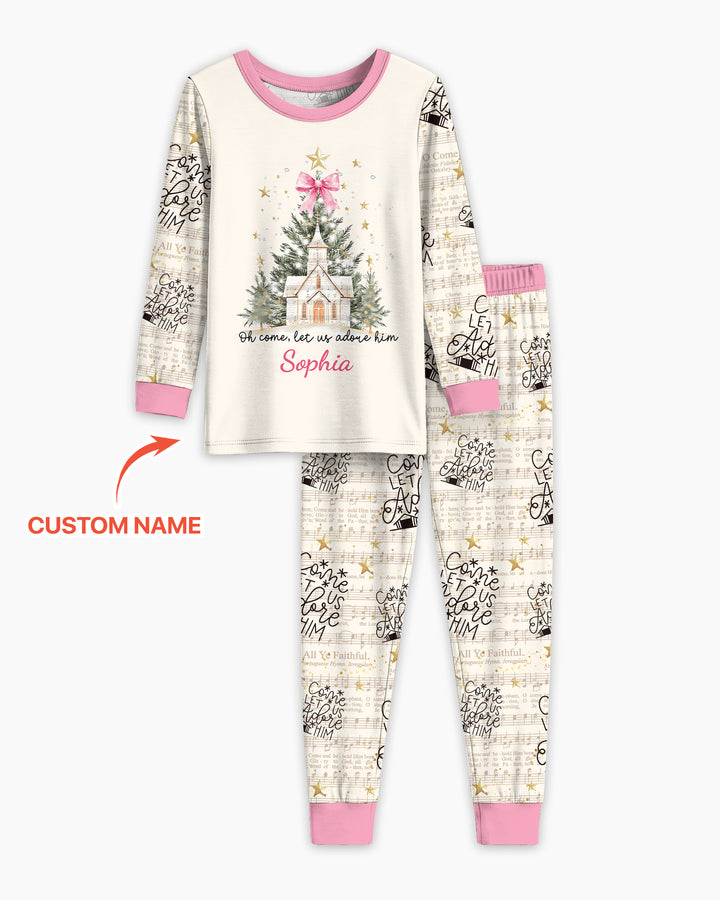 Oh Come Let Us Adore Him Custom Name Mommy And Me Matching Bamboo Two Piece Long Sleeve Pajama Set