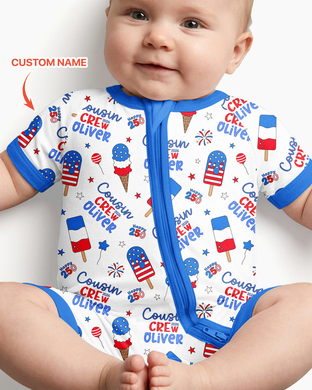 Custom Name 4th of July Cousin Crew Bamboo Shorty Zippy