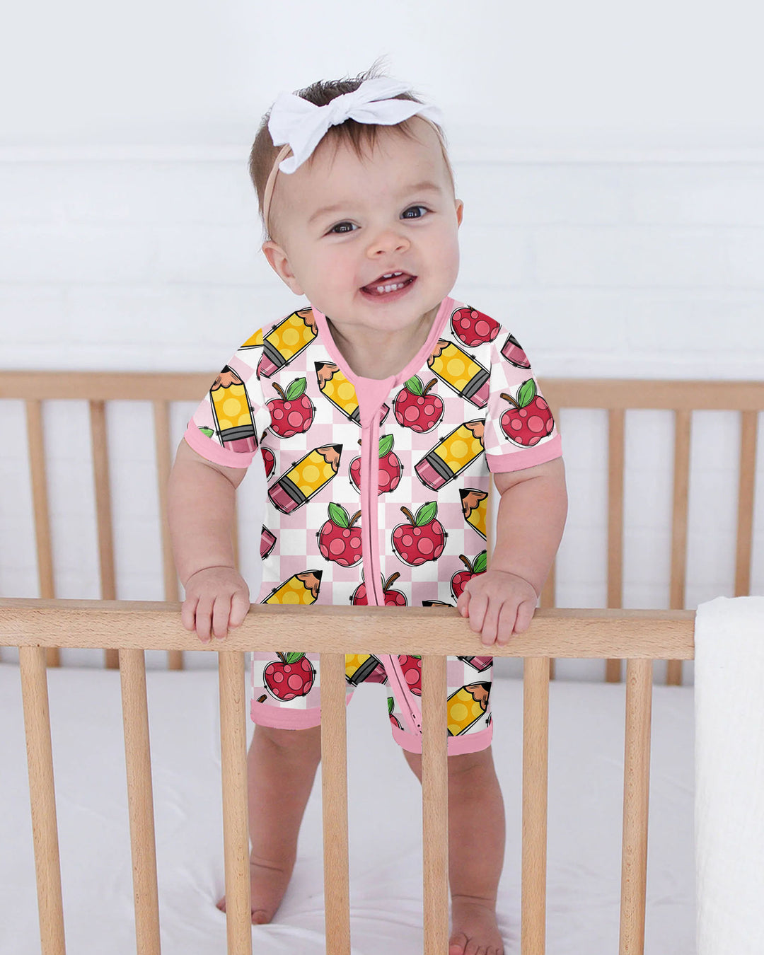 Checkered Apple Scribbles Bamboo Shorty Zippy