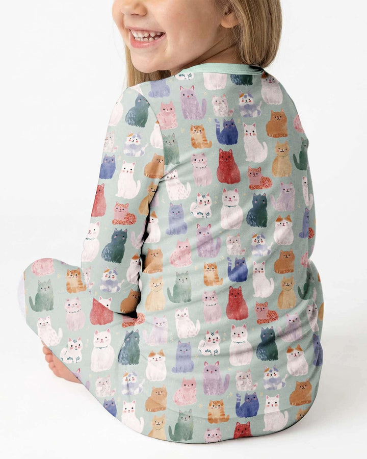 Enchanted Happy Kitty Family Matching Bamboo Two Piece Long Sleeve Pajama Set