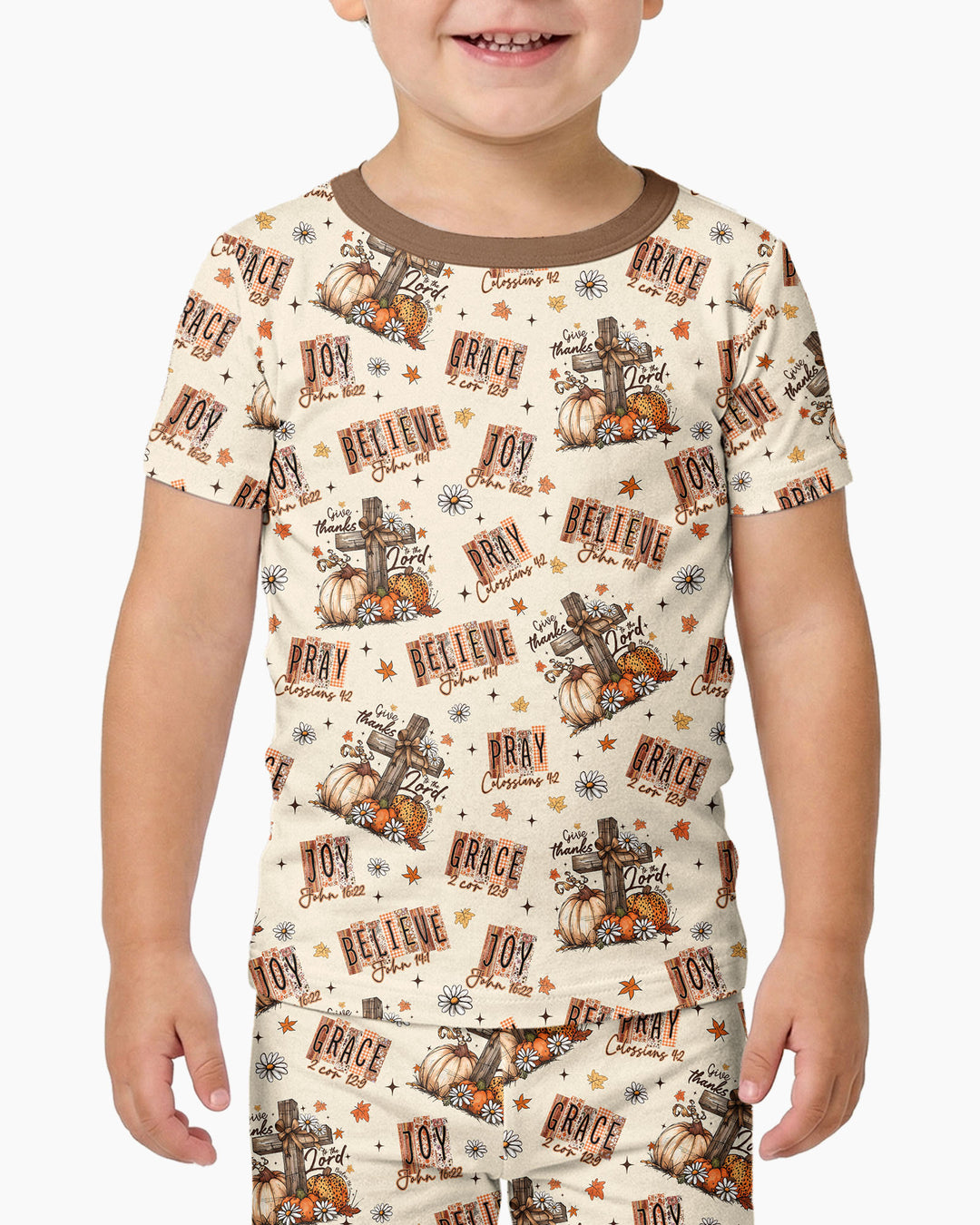 Floral Fall Give Thanks To The Lord Bamboo Two Piece Short Sleeve Pajama Set
