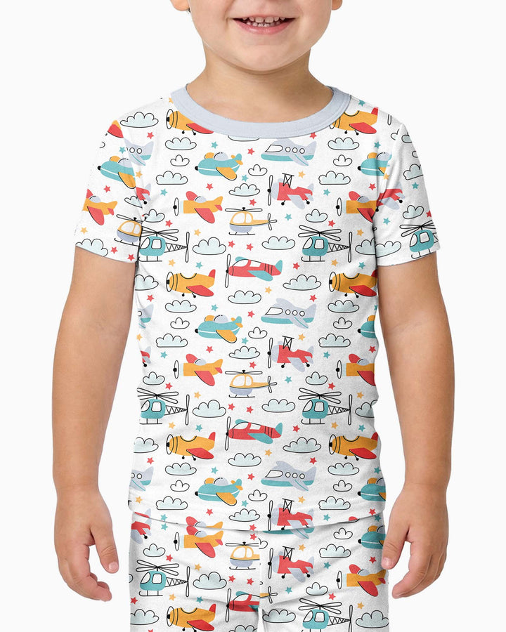 Airplanes And Helicopters Bamboo Two Piece Short Sleeve Pyjamas Set
