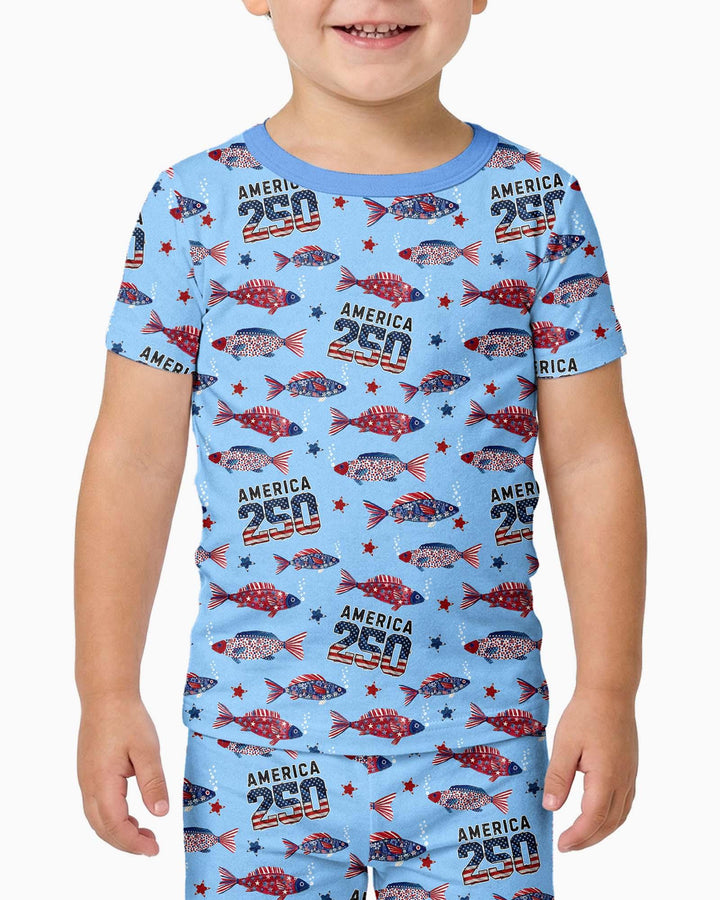 Stars and Stripes Fish Bamboo Two Piece Short Sleeve Pajama Set