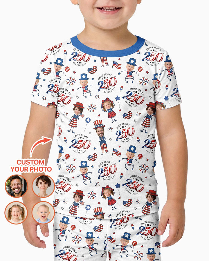 Custom Photo Smith Family Celebration  Bamboo Two Piece Short Sleeve Pajama Set