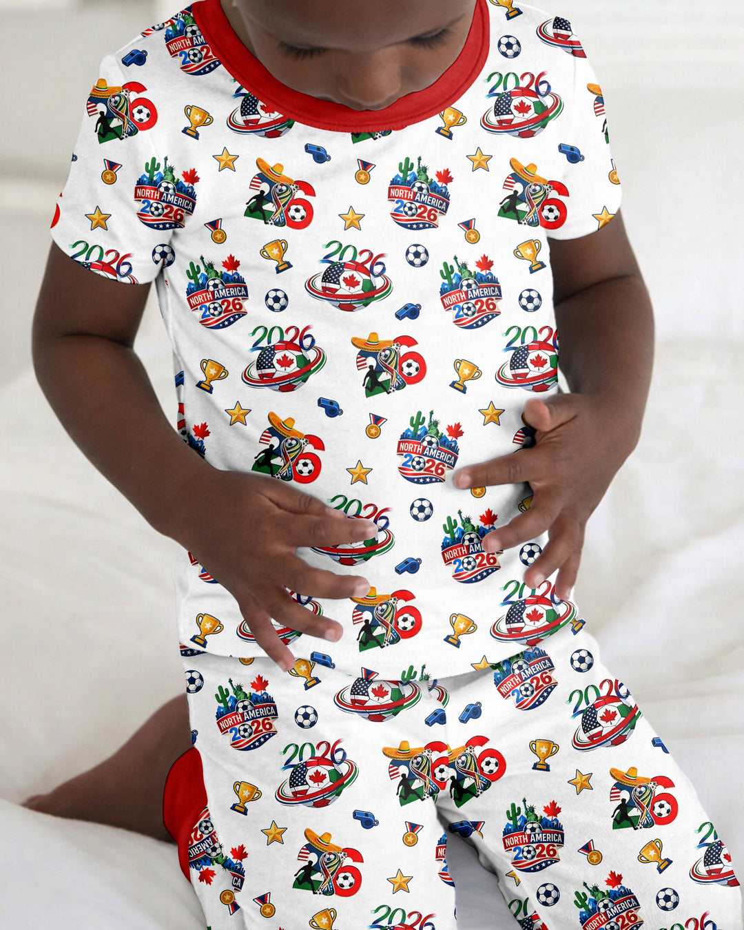 World Soccer North America 2026 Family Matching Bamboo Two Piece Short Sleeve Pajama Set
