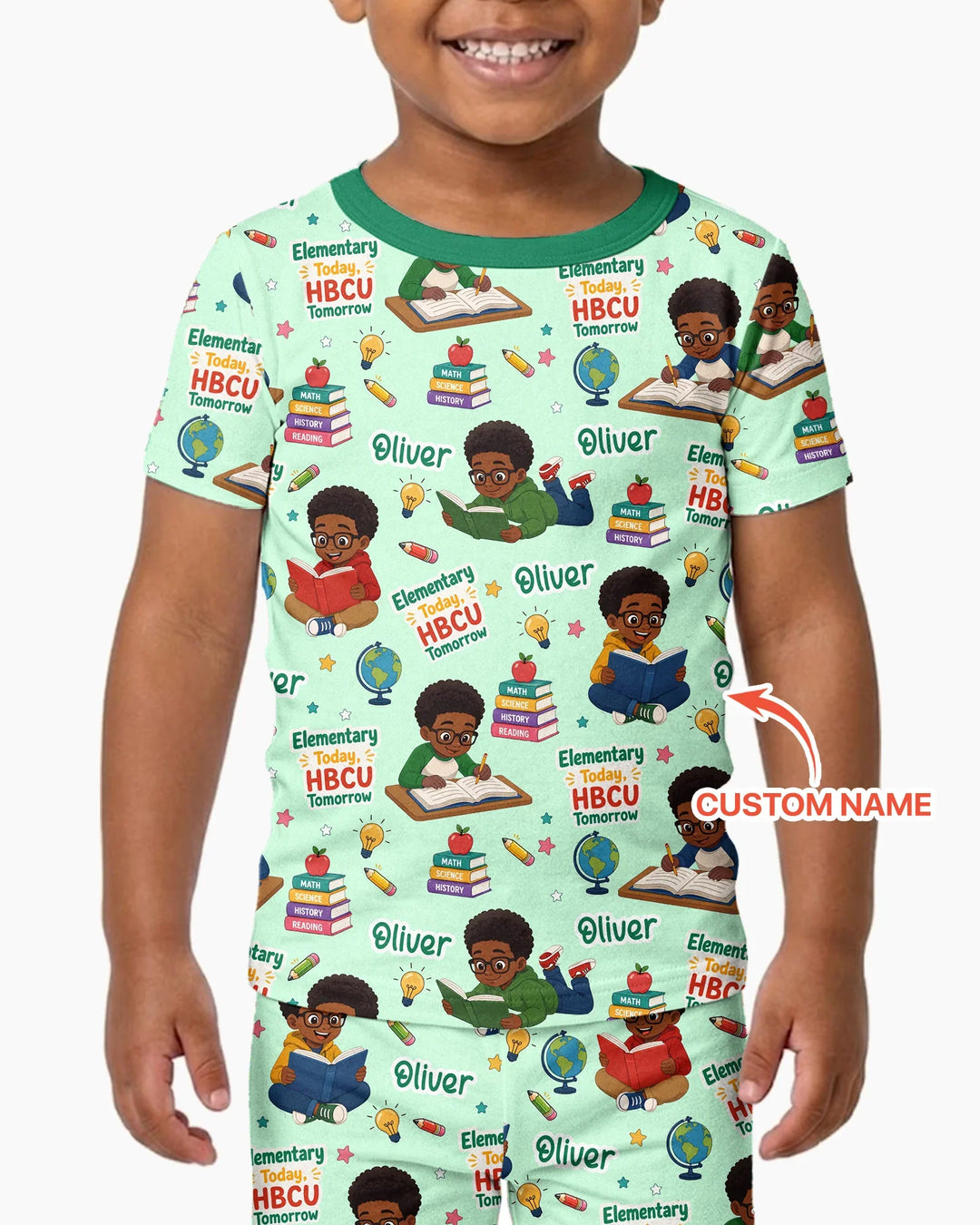 Custom Name Elementary Today HBCU Tomorrow Bamboo Two Piece Short Sleeve Pajama Set
