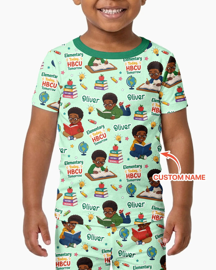 Custom Name Elementary Today HBCU Tomorrow Bamboo Two Piece Short Sleeve Pajama Set