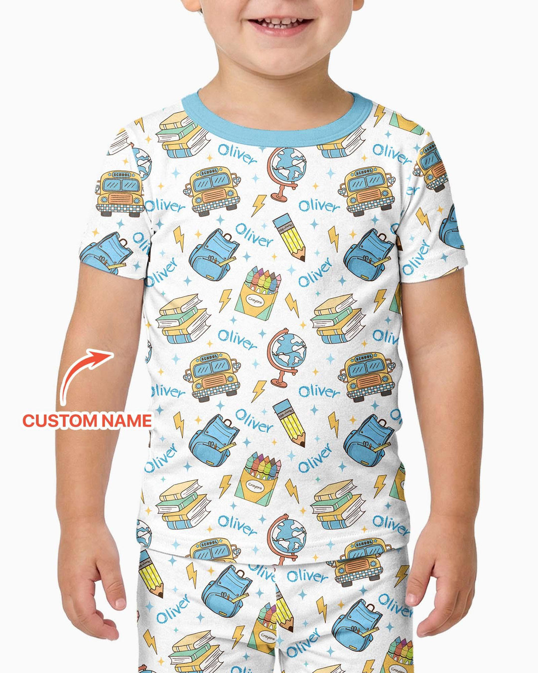 Custom Name Back To School Bamboo Two Piece Short Sleeve Pajama Set