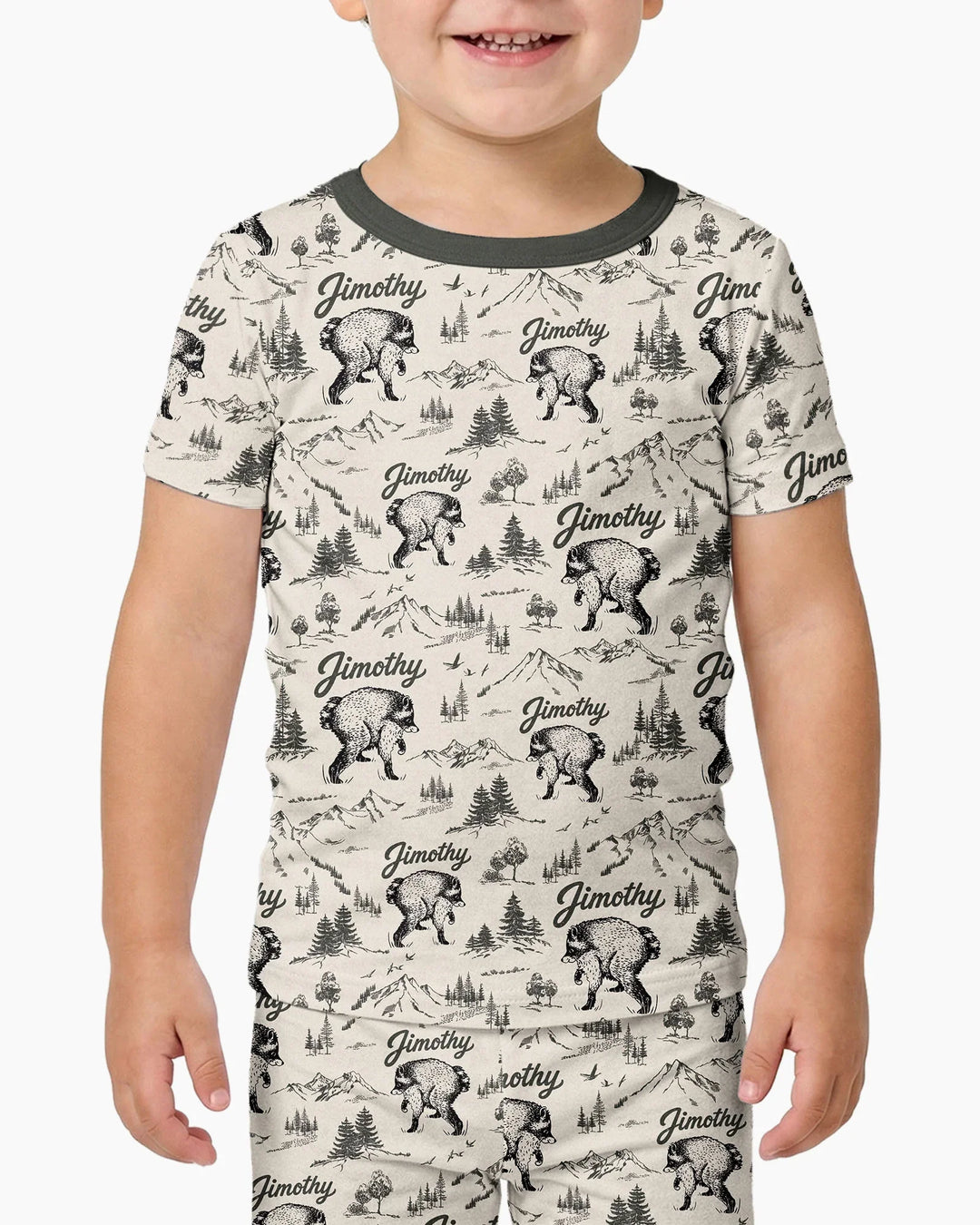 Vintage Jimothy Racoon Family Matching Bamboo Two Piece Short Sleeve Pajama Set