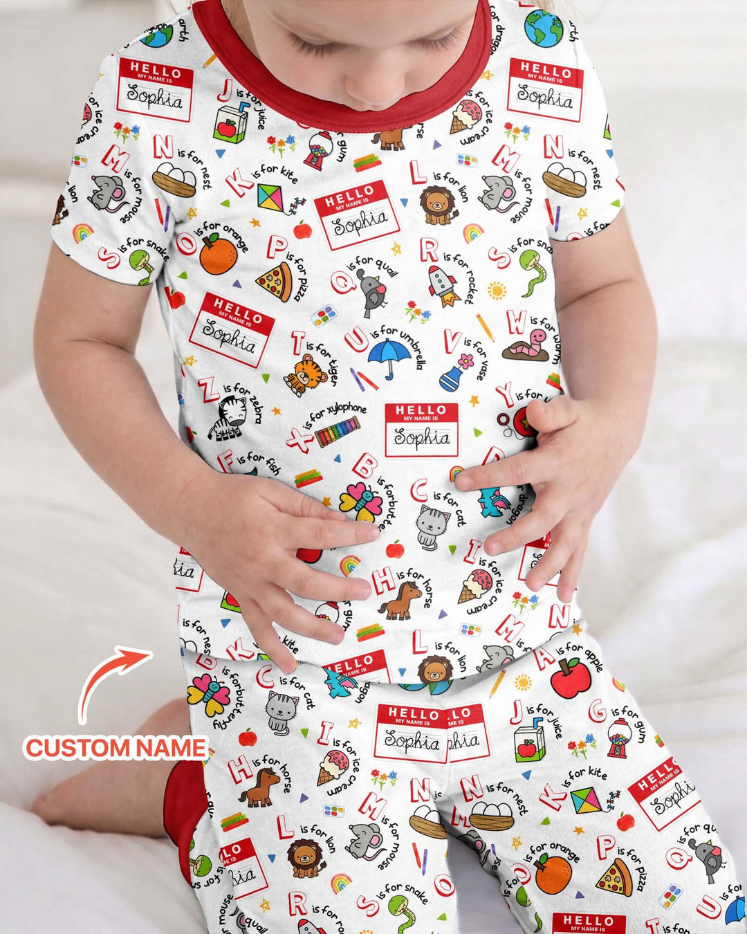 Custom Name Hello School ABCs Bamboo Two Piece Short Sleeve Pajama Set