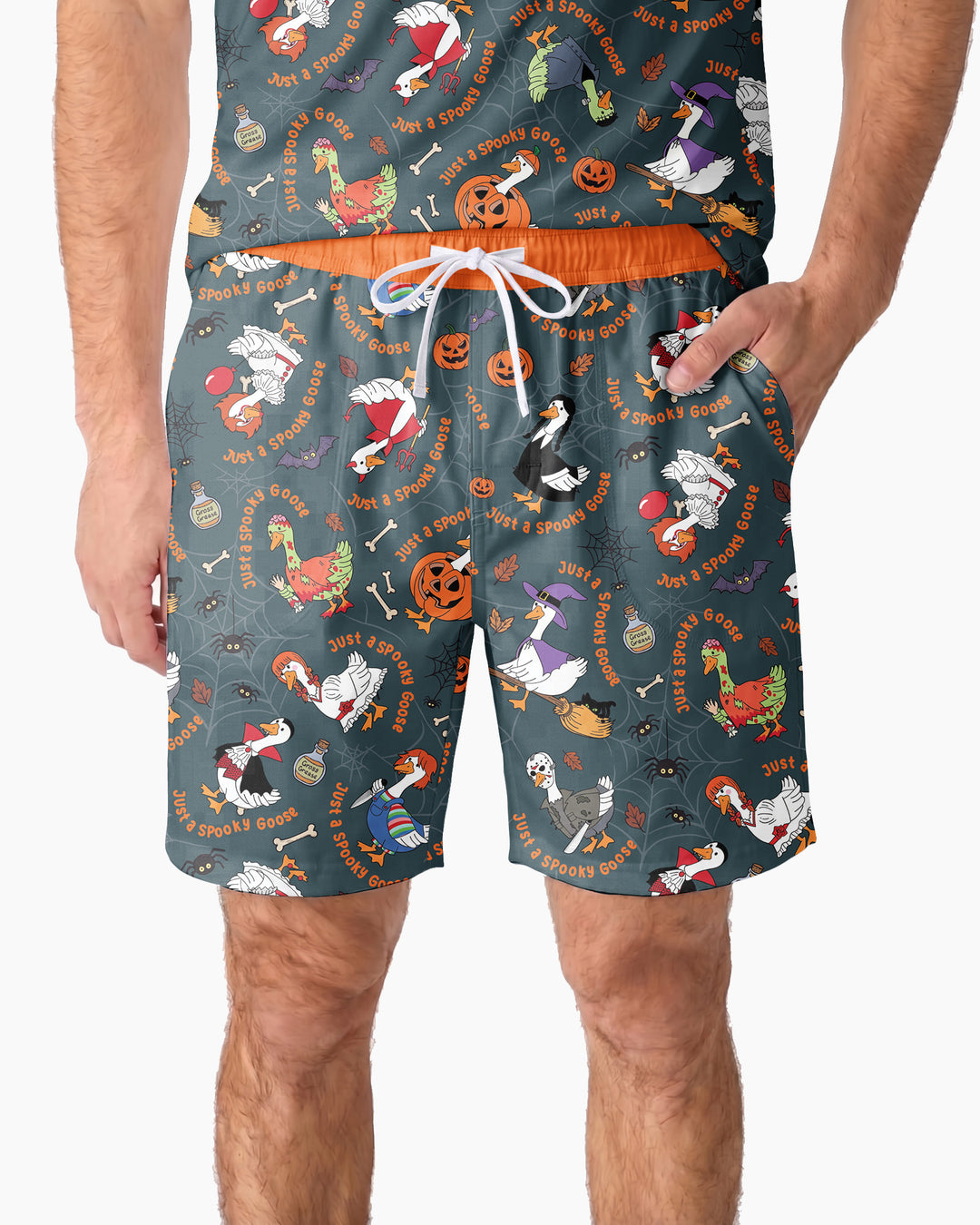 Just A Spooky Goose Family Matching Bamboo Men Short Sleeve Short Pajama Set