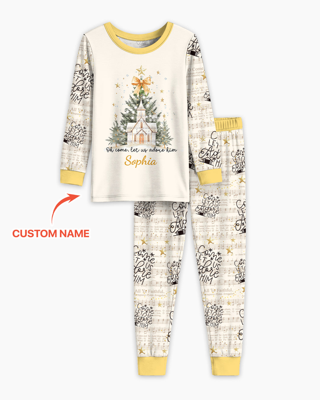 Oh Come Let Us Adore Him Custom Name Mommy And Me Matching Bamboo Two Piece Long Sleeve Pajama Set