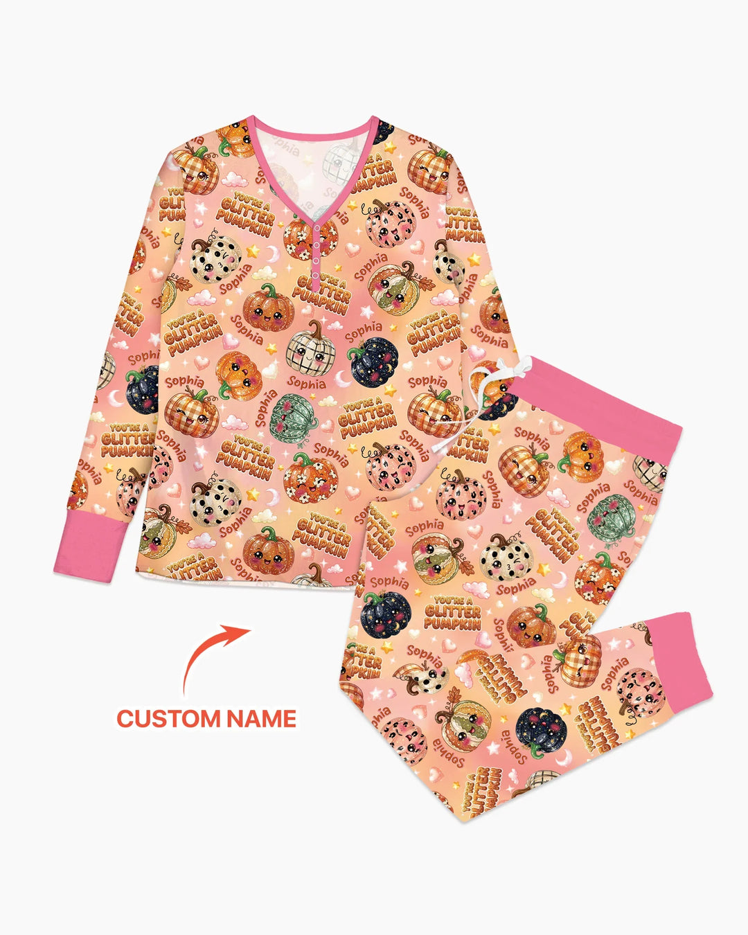 Custom Name You're A Glitter Pumpkin Bamboo Women Pajama Set