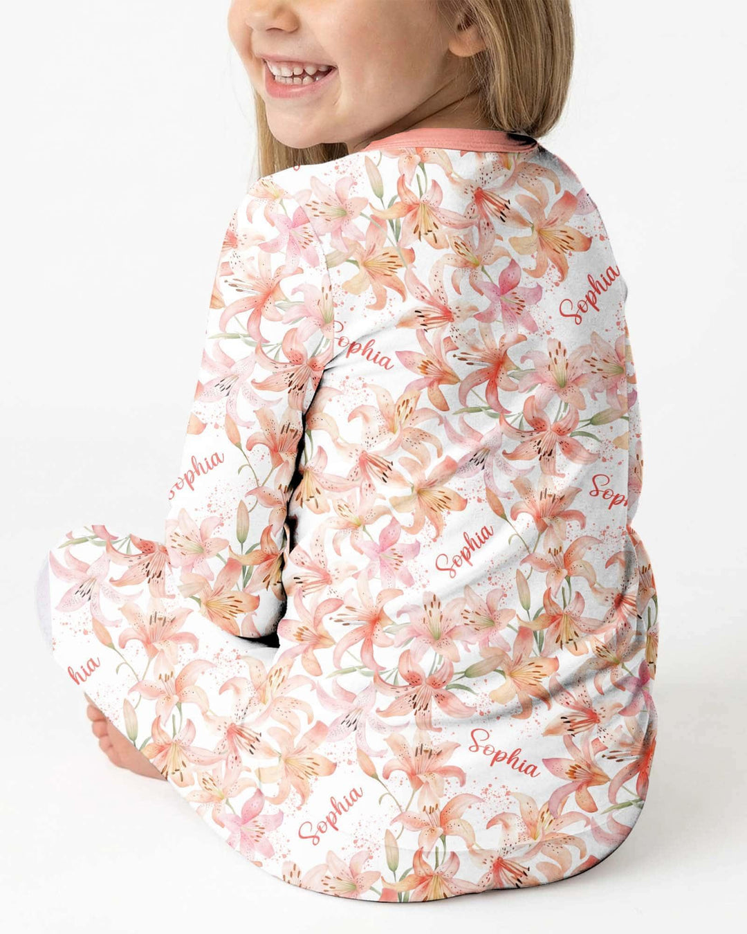 Custom Name Birth Month Flowers Bamboo Two Piece Long Sleeve Pajama Set