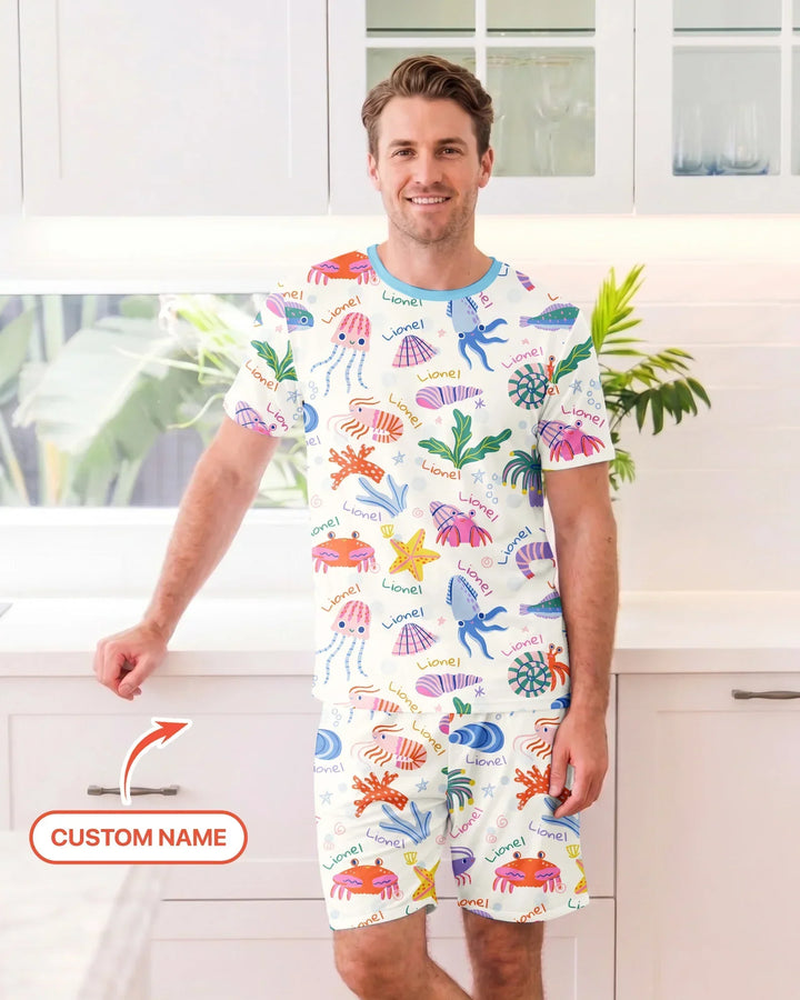 Tide Pool Pals Custom Name Bamboo Men Short Sleeve Short Pajama Set