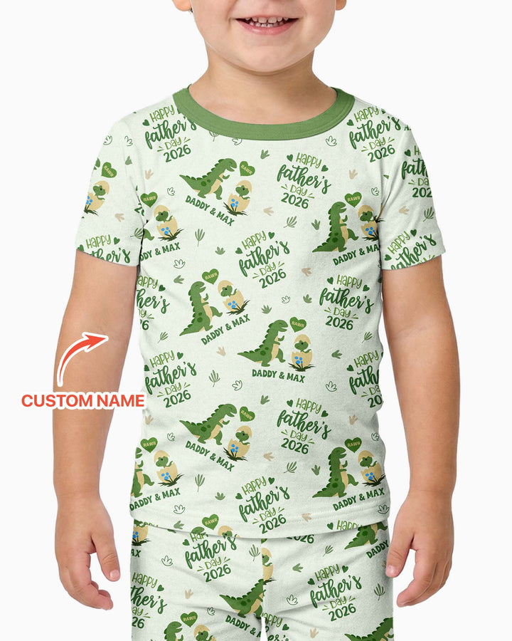 Custom Name Fathers Day 2026 Bamboo Two Piece Short Sleeve Pajama Set