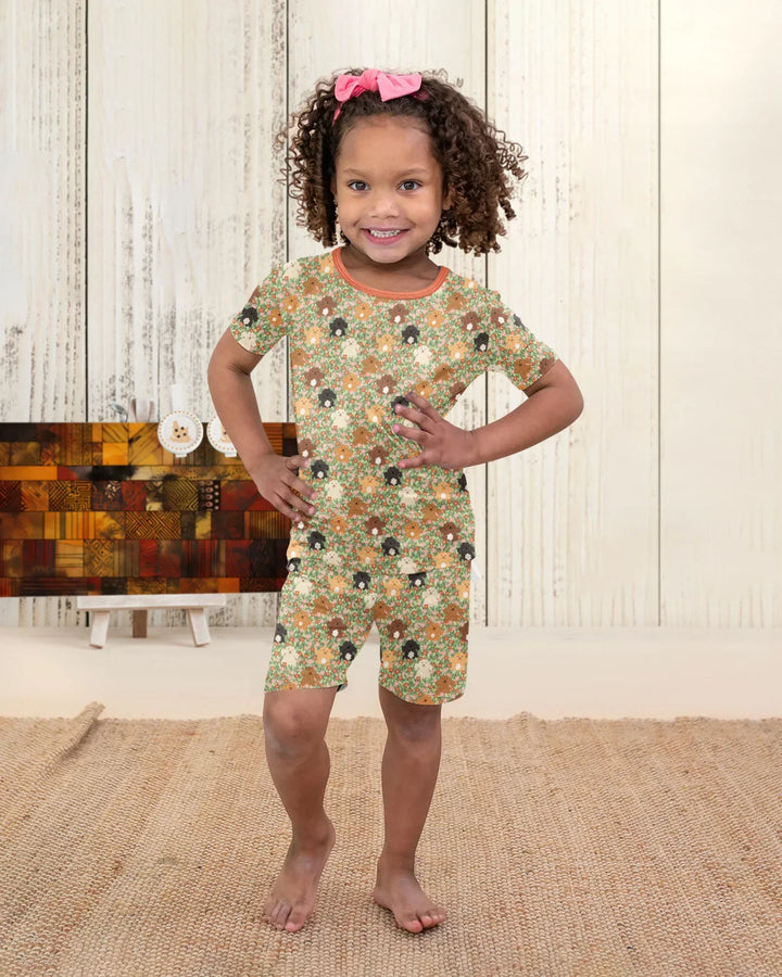 Puppy Garden Family Matching Bamboo Two Piece Short Sleeve Shorts Pajama Set