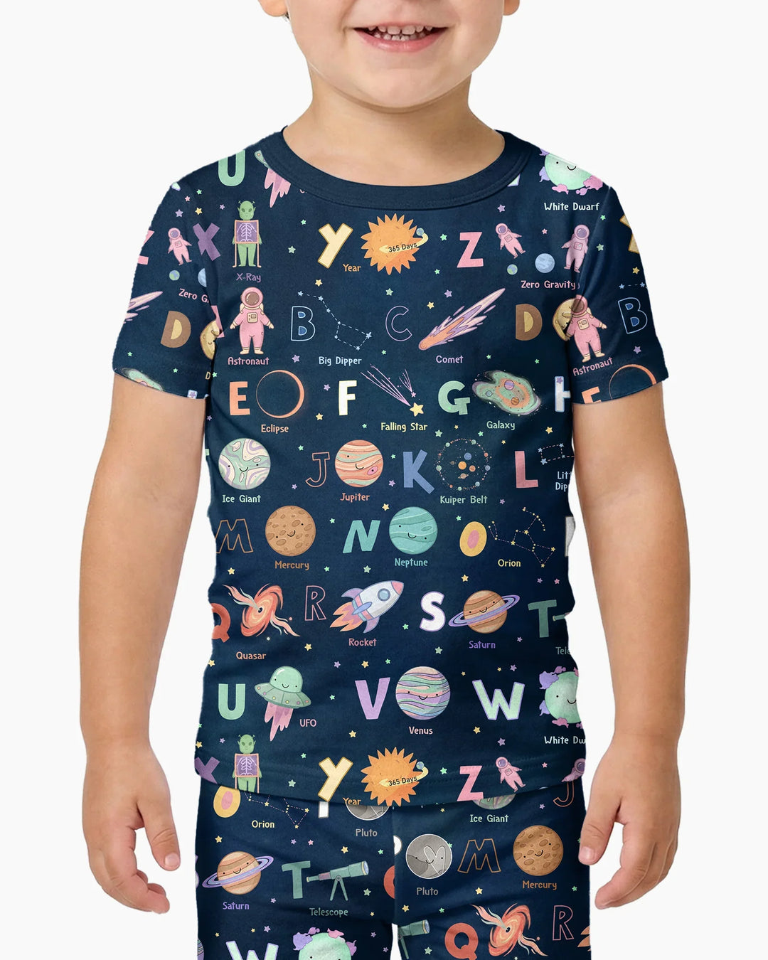 Space Alphabet Bamboo Two Piece Short Sleeve Pajama Set