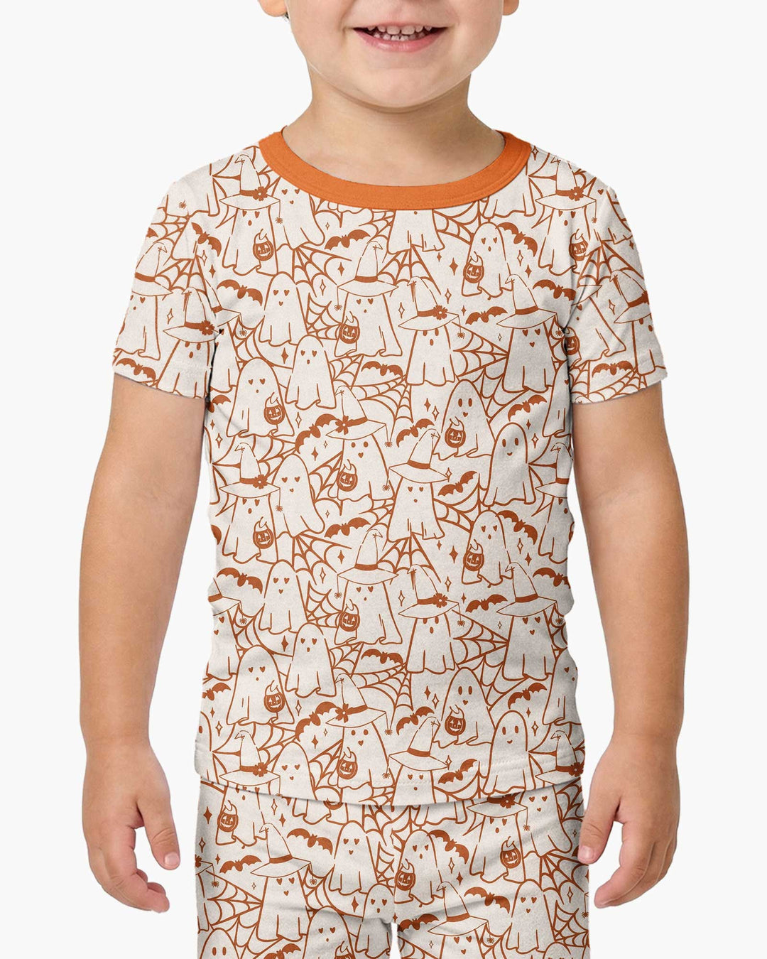 Boo Trick or Treat Ghosts Halloween Bamboo Two Piece Short Sleeve Pajama Set