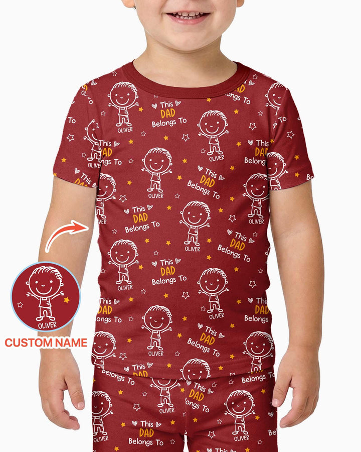 Custom Name This Dad Belongs To Doodle Bamboo Two Piece Short Sleeve Pajama Set