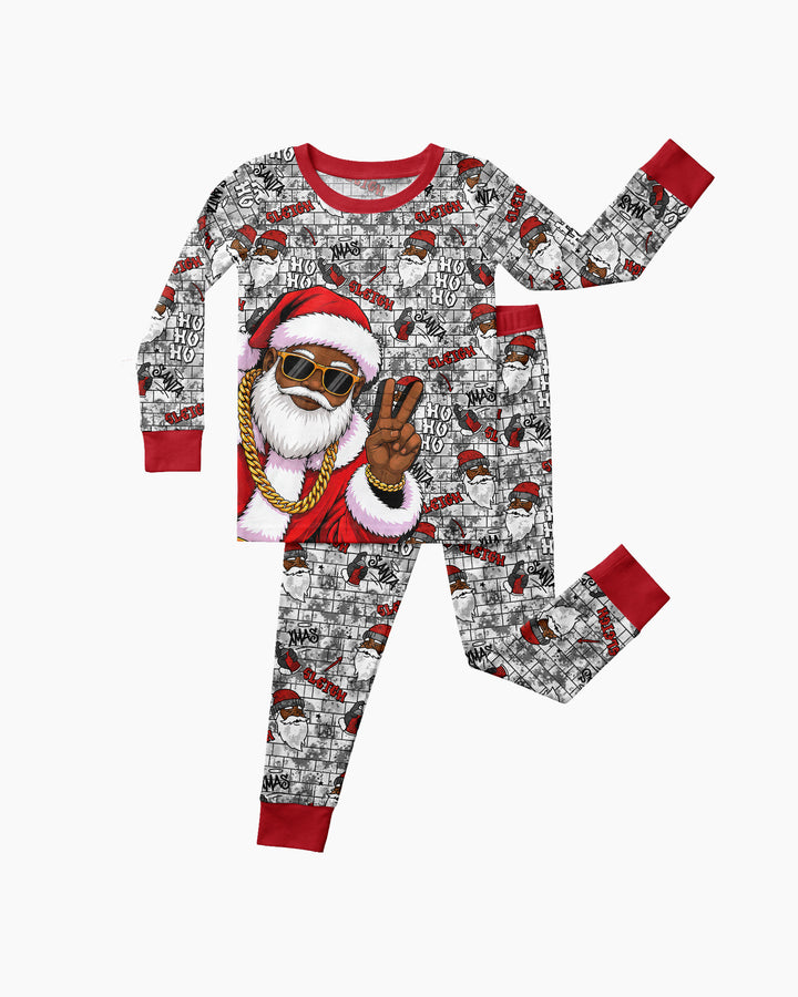 Santa Swag Christmas Bamboo Two Piece Long Sleeve Pajama Set