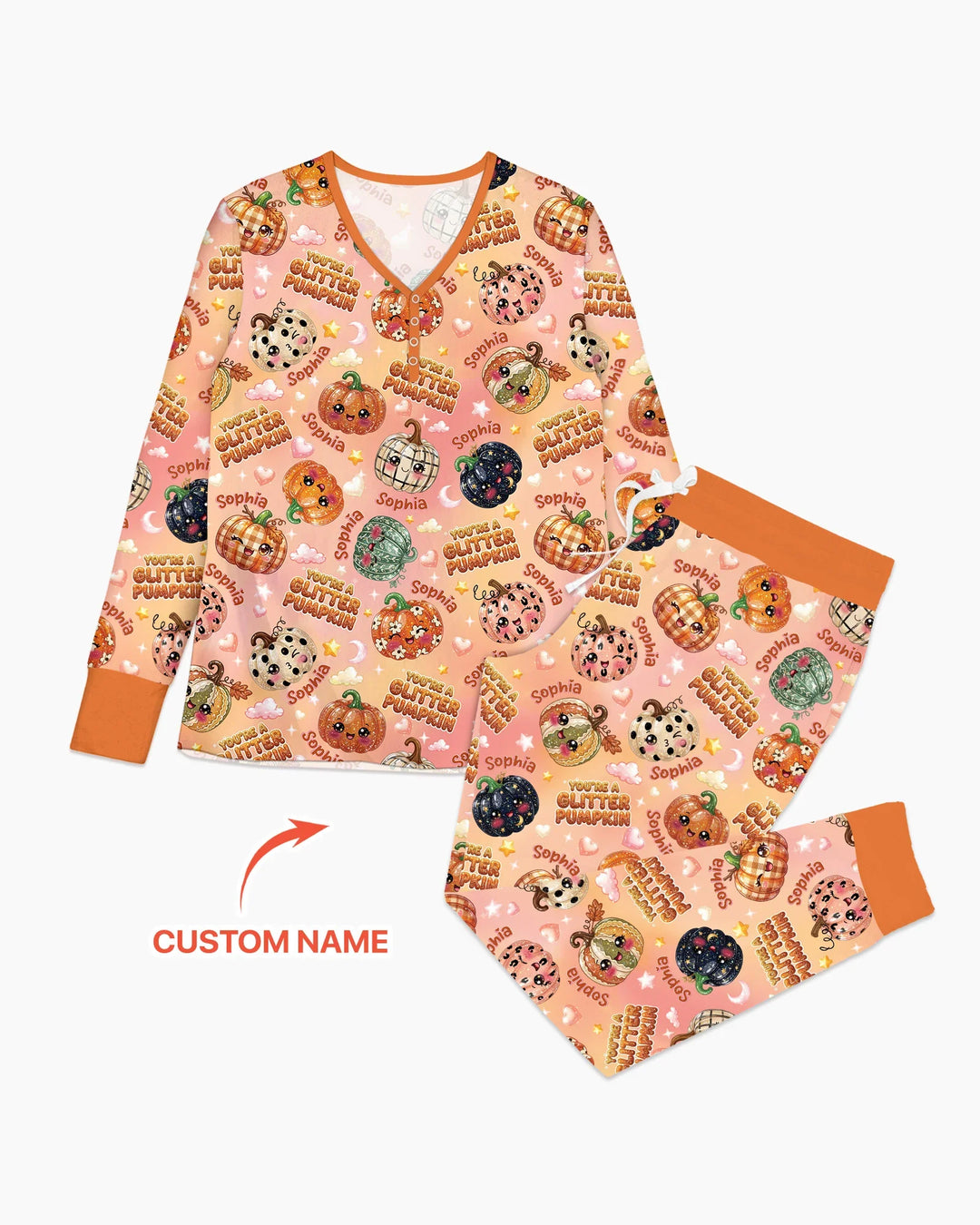 Custom Name You're A Glitter Pumpkin Bamboo Women Pajama Set