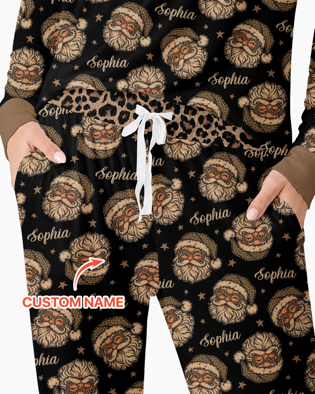 Custom Name Vintage Leopard Santa Bamboo Women Pajama Set