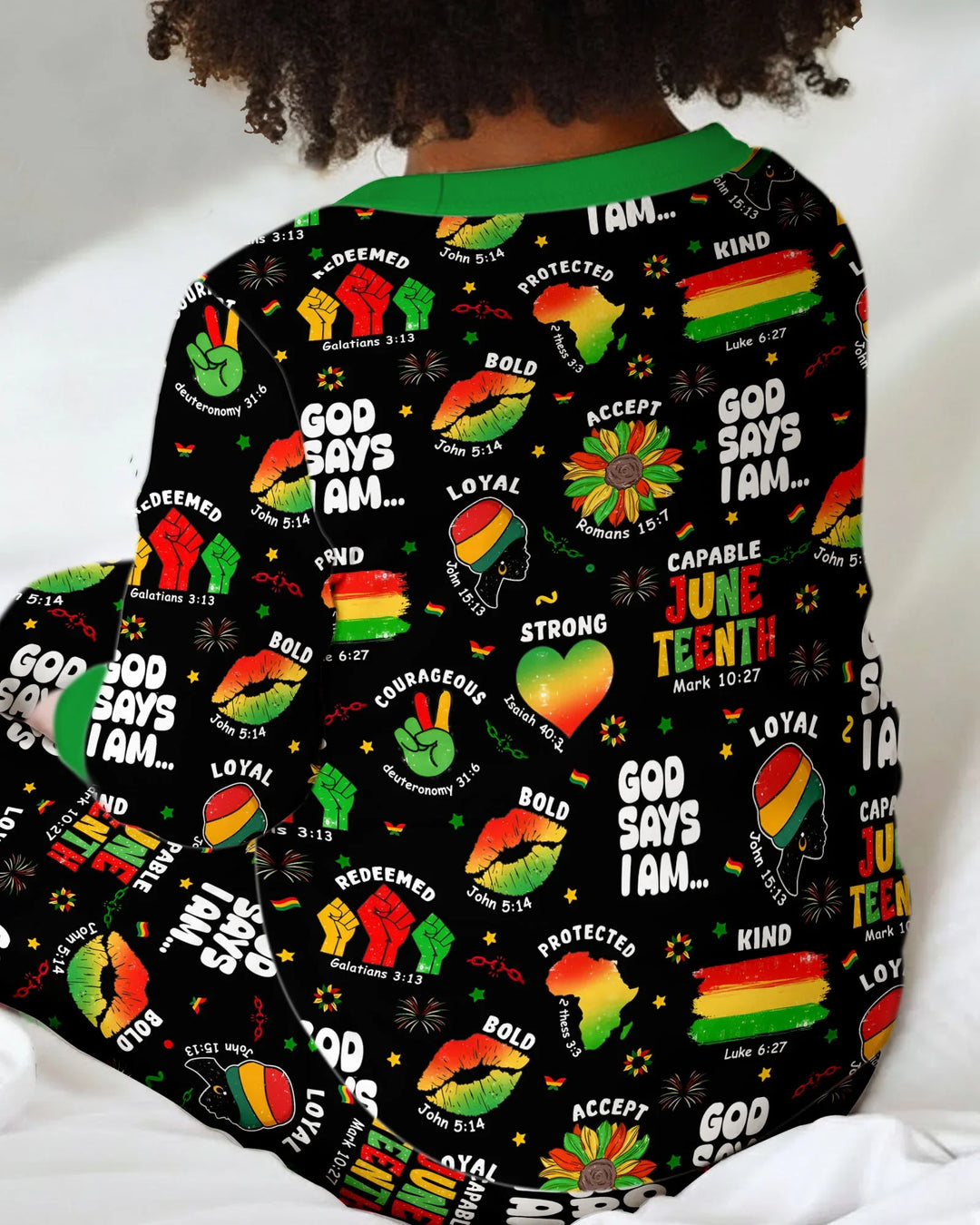 God Says I Am Juneteenth Blessings Bamboo Two Piece Long Sleeve Pajama Set