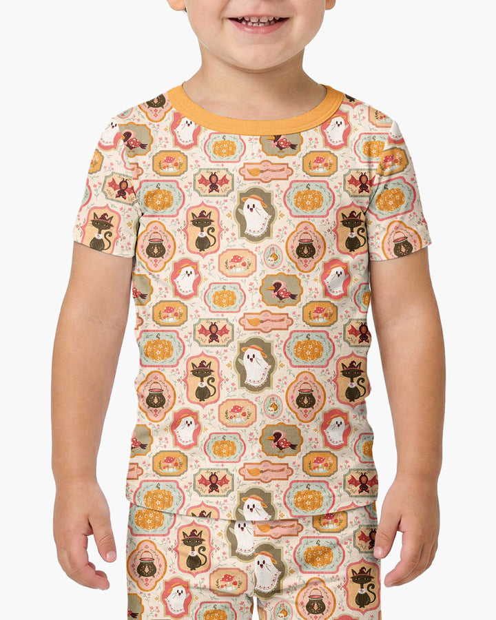 Cute Vintage Magical Cottage Style Halloween Bamboo Two Piece Short Sleeve Pajama Set
