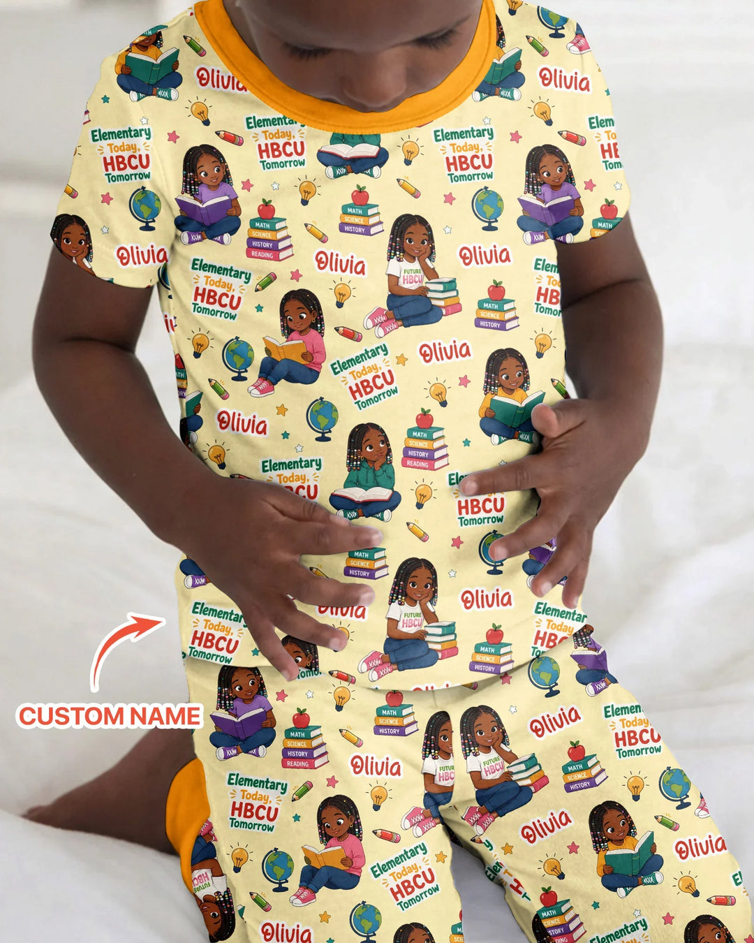 Custom Name Elementary Today HBCU Tomorrow Bamboo Two Piece Short Sleeve Pajama Set