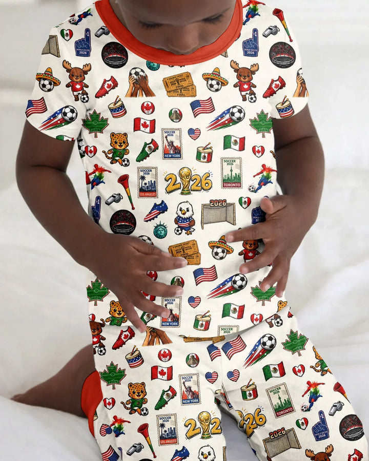 Soccer Cup 2026 Family Matching Bamboo Two Piece Short Sleeve Pajama Set