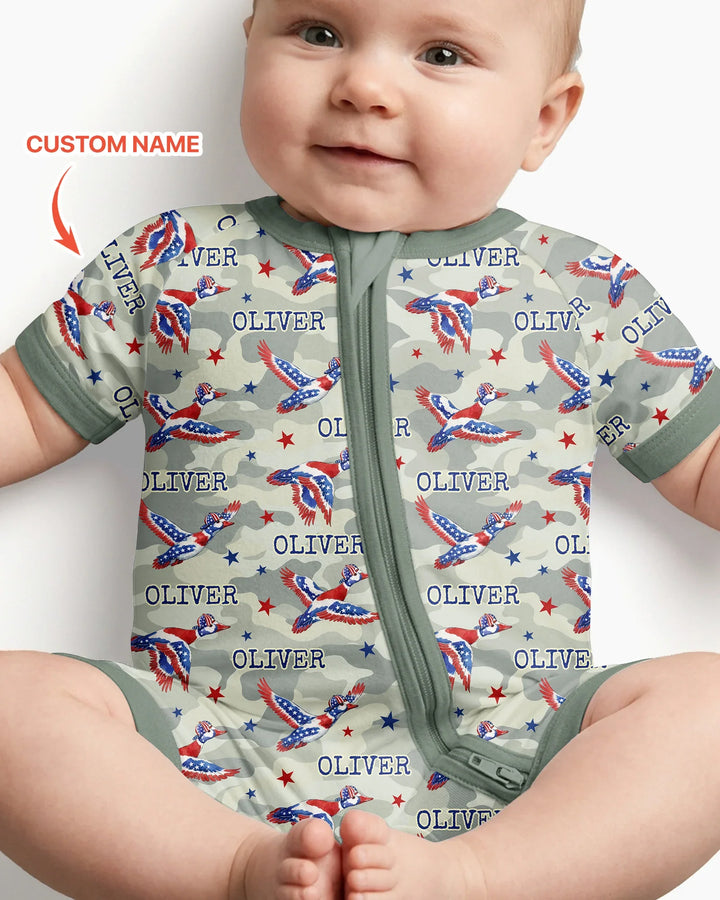 Custom Name America Mallard Duck Family Matching Bamboo Shorty Zippy