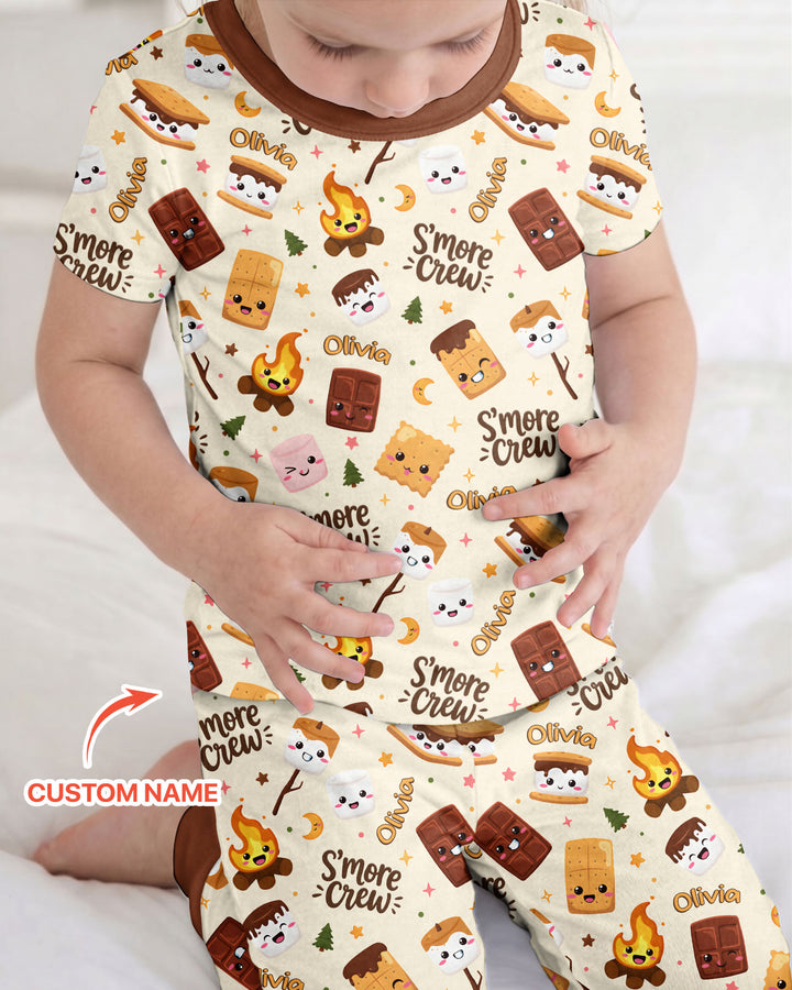 Custom Name Kawaii S'more Crew Family Matching Bamboo Two Piece Short Sleeve Pajama Set