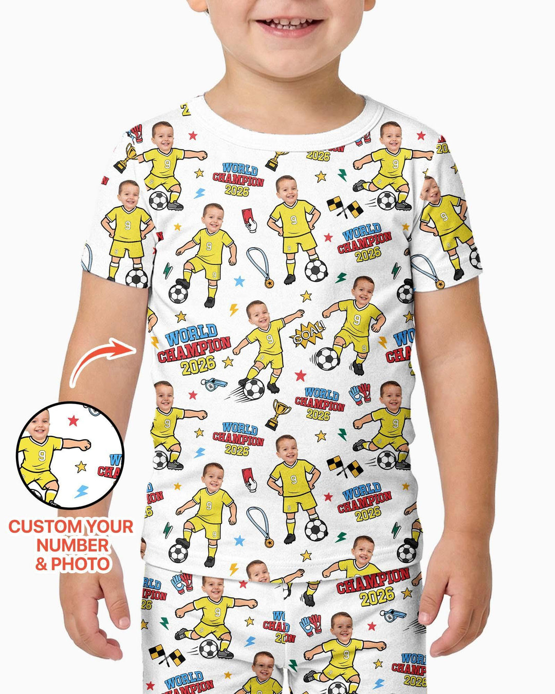 Custom Photo World Champion 2026  Family Matching Bamboo Two Piece Short Sleeve Pajama Set