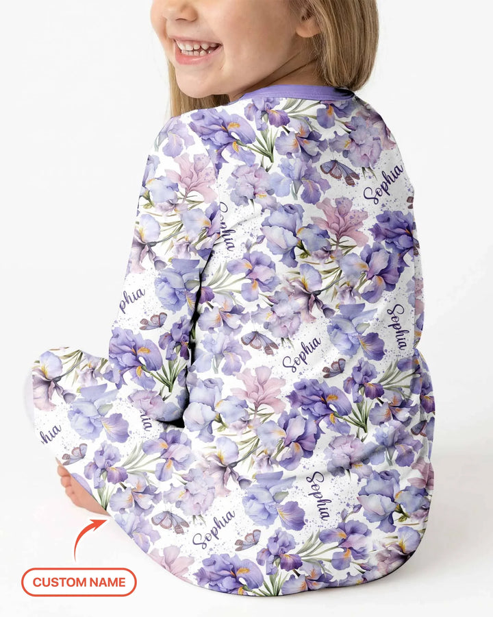 Custom Name Birth Month Flowers Bamboo Two Piece Long Sleeve Pajama Set