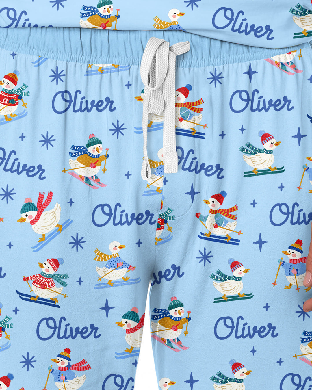 Custom Name Skiing Goose Bamboo Men's Pajama Set