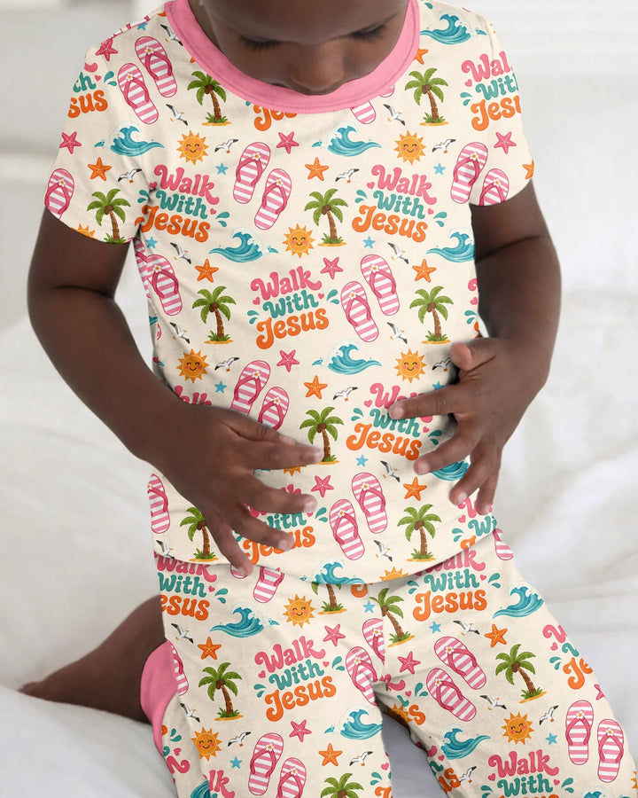 Groovy Summer Walk With Jesus Bamboo Two Piece Short Sleeve Pajama Set