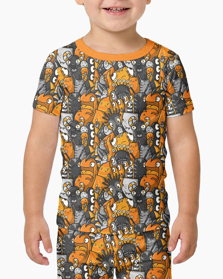 Colorful Doodle Monster Friends Bamboo Two Piece Short Sleeve Pajama Set