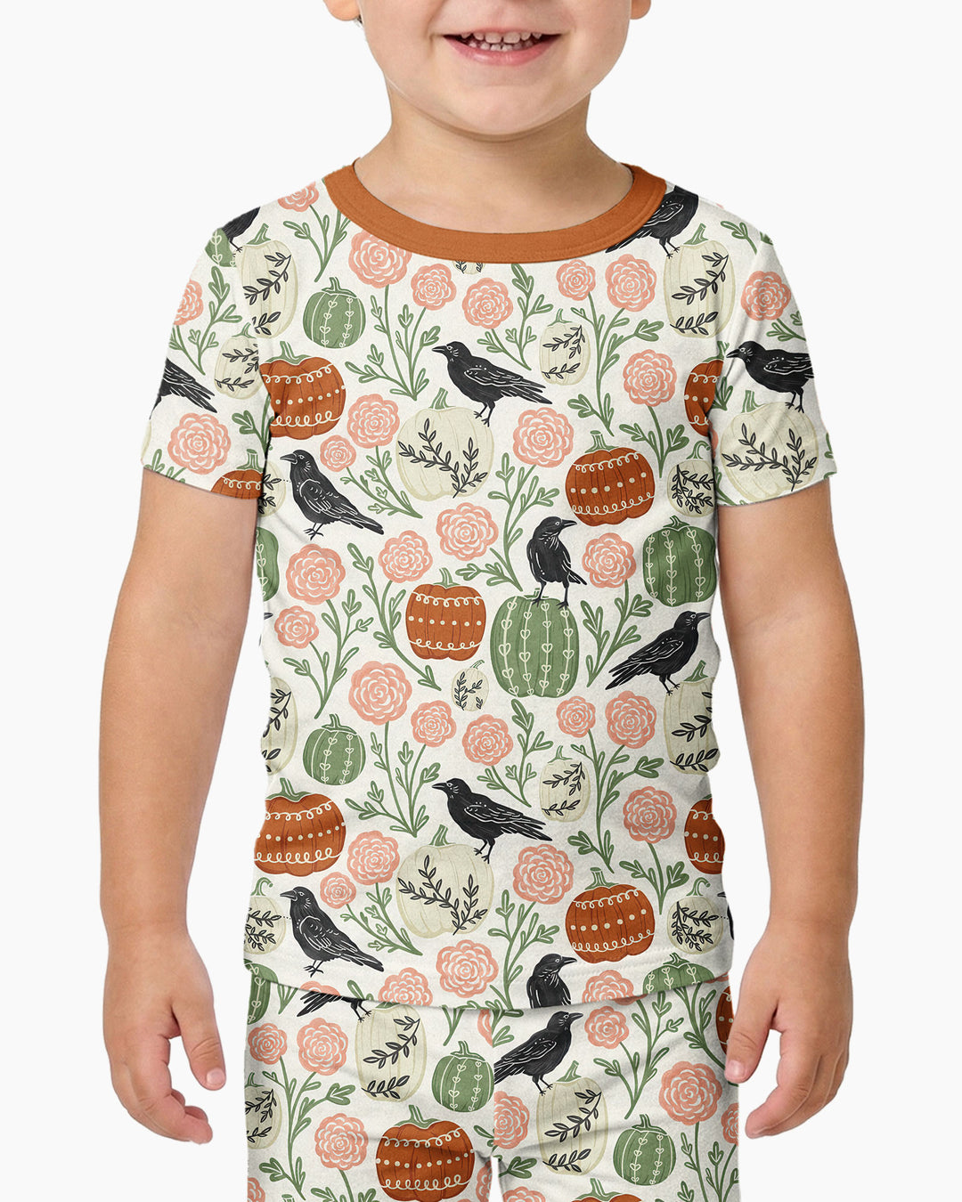 Country Crows with Mums and Pumpkins Bamboo Two Piece Short Sleeve Pajama Set