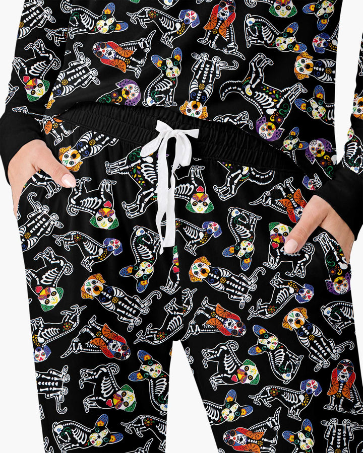 Dia De Los Muertos Doggie Bamboo Women Pajama Set