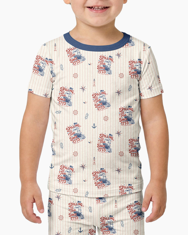 Spilling The Tea Since 1773 Family Matching Bamboo Two Piece Short Sleeve Pajama Set
