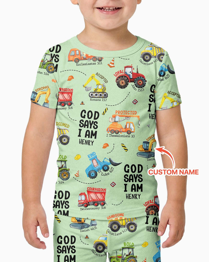 Custom Name God Says I Am Boy Bamboo Two Piece Short Sleeve Pyjamas Set