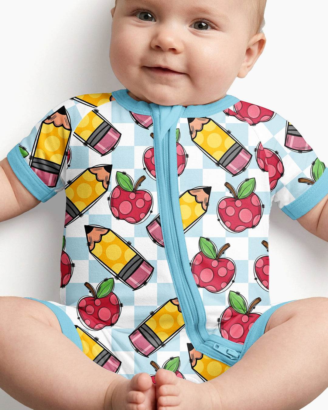 Checkered Apple Scribbles Bamboo Shorty Zippy