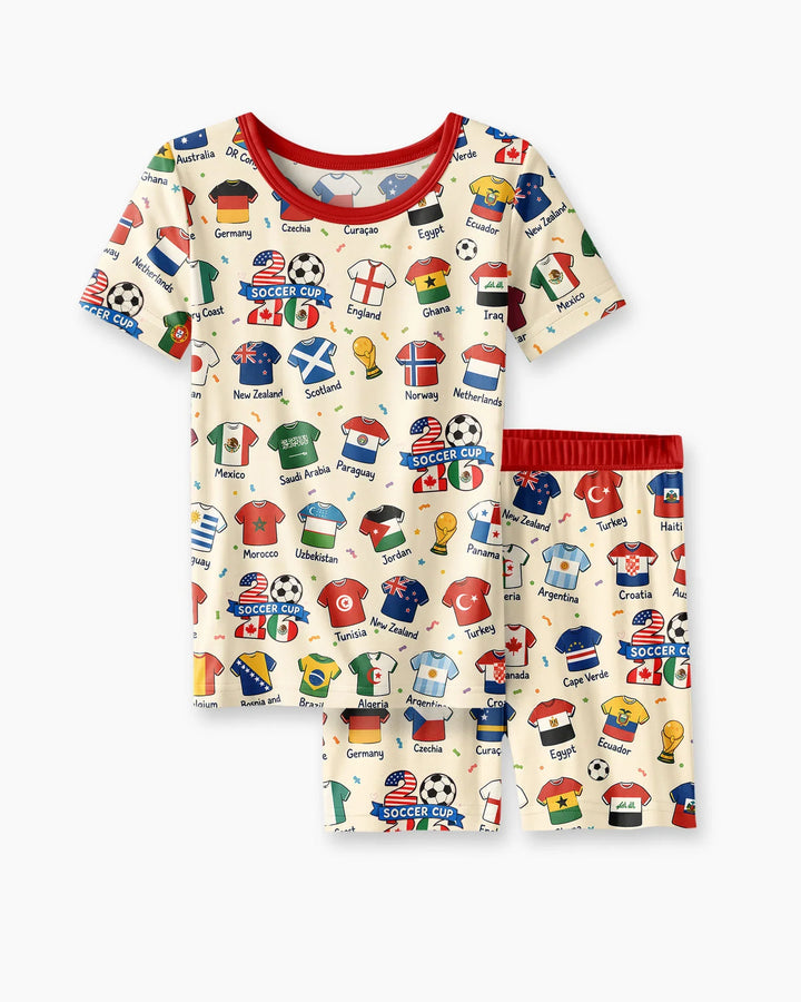 2026 Soccer World Jersey Flag Bamboo Two Piece Short Sleeve Shorts Pajama Set